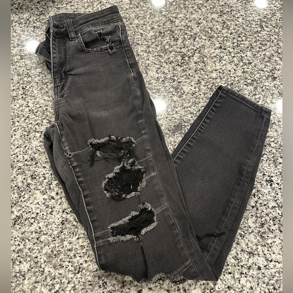 American Eagle Outfitters Black Skinny Distressed Jeans